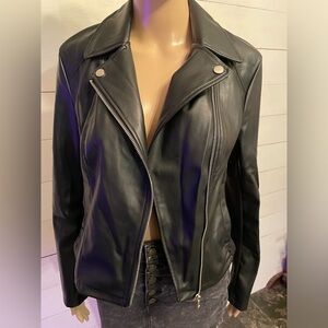 Women’s medium faux leather and stretch side zip up jacket